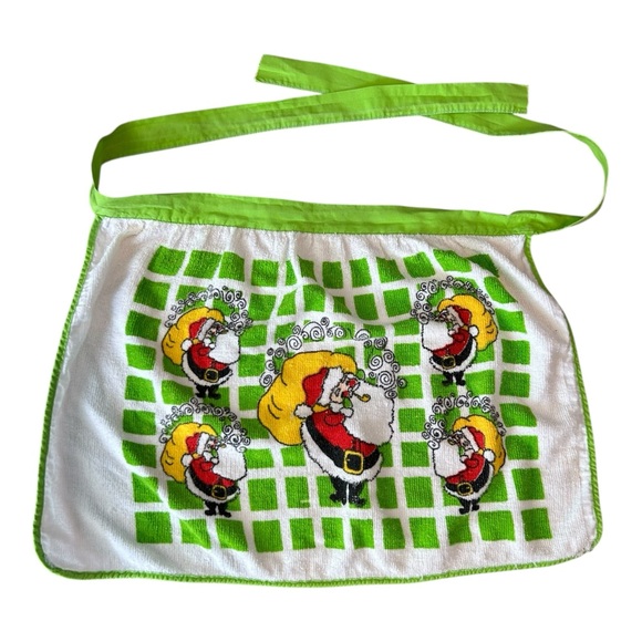 VTG Christmas Half Aprons Lot of 3 Terry Cloth Red Green Tie Back Santa Snowman - Picture 12 of 16